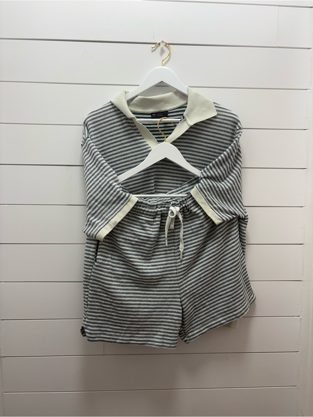 ASOS Cream & Navy Striped Collared Lounge Set